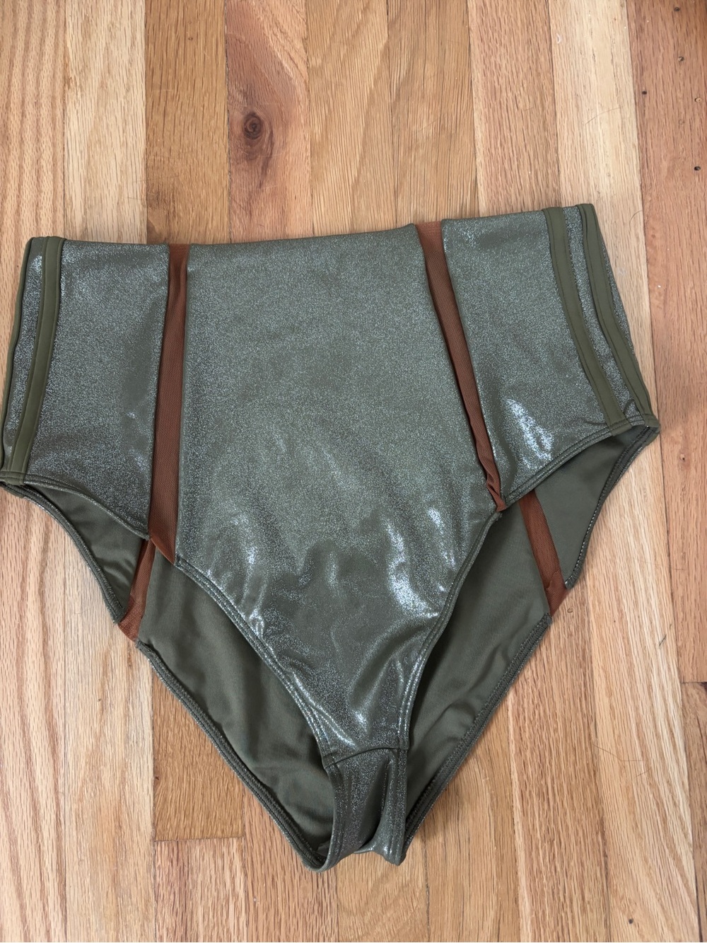 Ivy Park High-Waist Olive Green Shimmer Bikini Bottoms